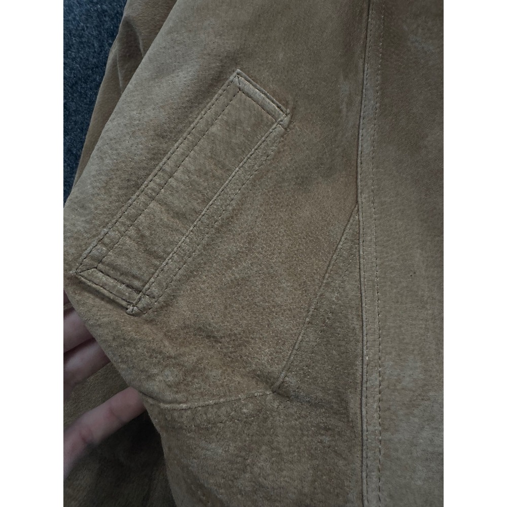 Outerbound by HMS Vintage Tan Suede Leather Cropped Asymmetrical Zip Jacket M - Picture 6 of 10